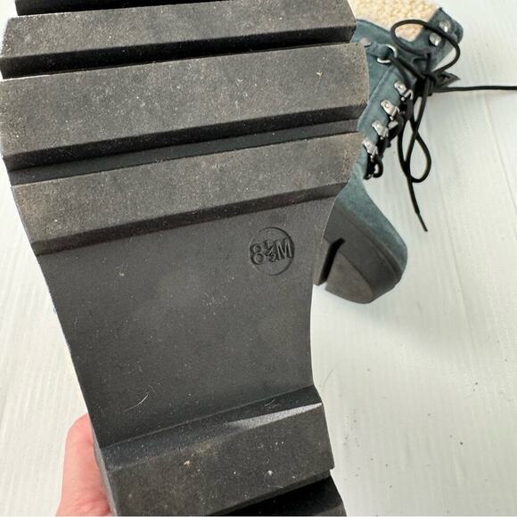 Guess Taanya lace up wedge boots blue leather upper with Sherpa upper size 8.5 - Picture 10 of 13